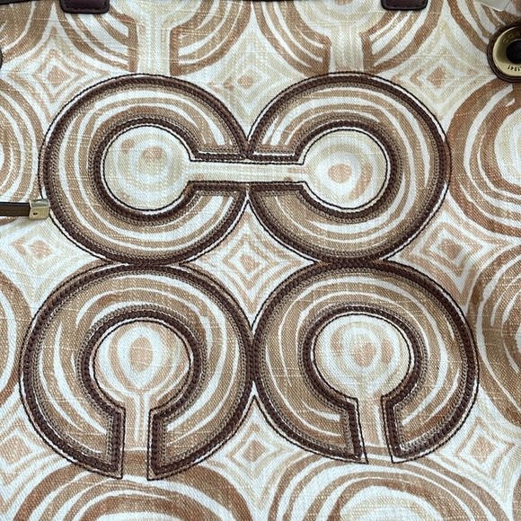 COACH AUDREY BROWN BEIGE OP ART SIGNATURE CANVAS SWIRL LEATHER TOTE BAG - Picture 2 of 4